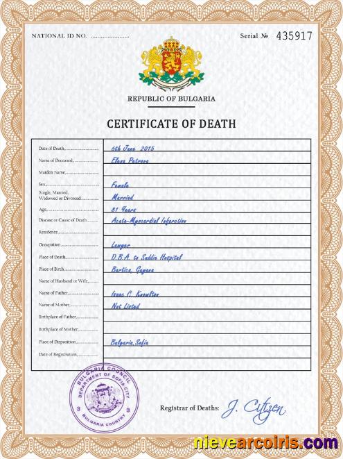 Bulgaria Death Certificate